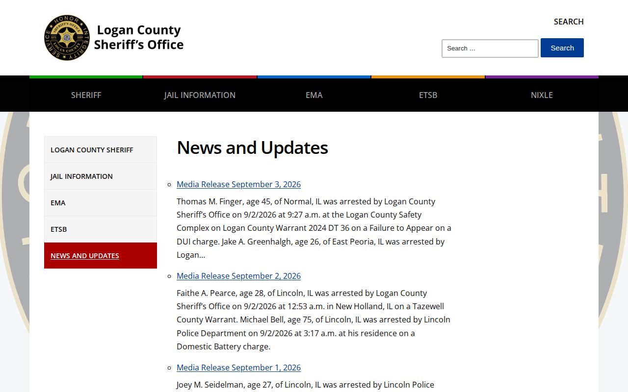Logan County Sheriff News and Updates multi-day media release archive