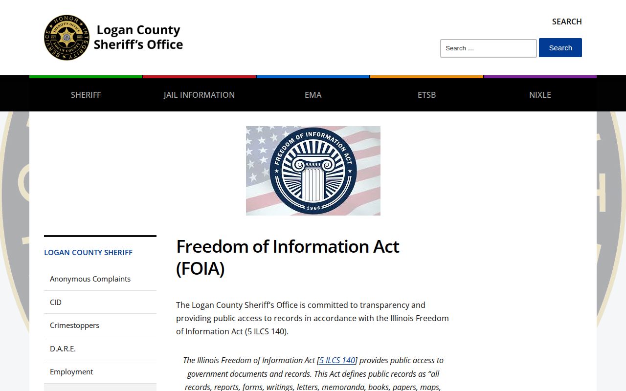 Logan County Sheriff FOIA request policy page