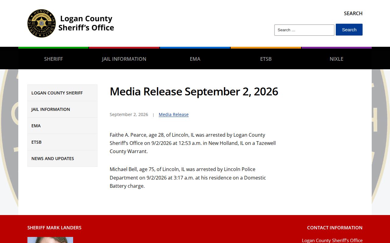 Official Logan County Sheriff dated media release showing arrest summary format