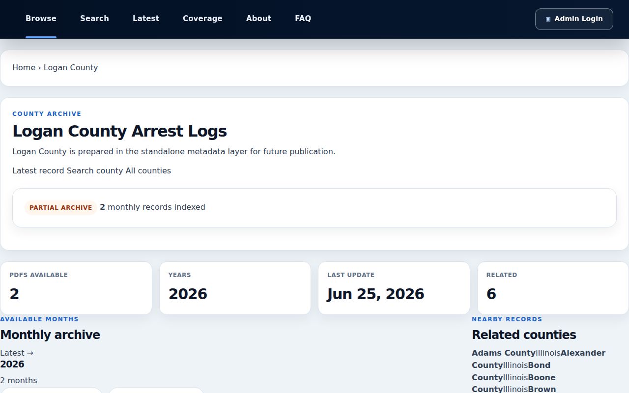 Unofficial ArrestLogs Logan County Illinois monthly archive and disclaimer